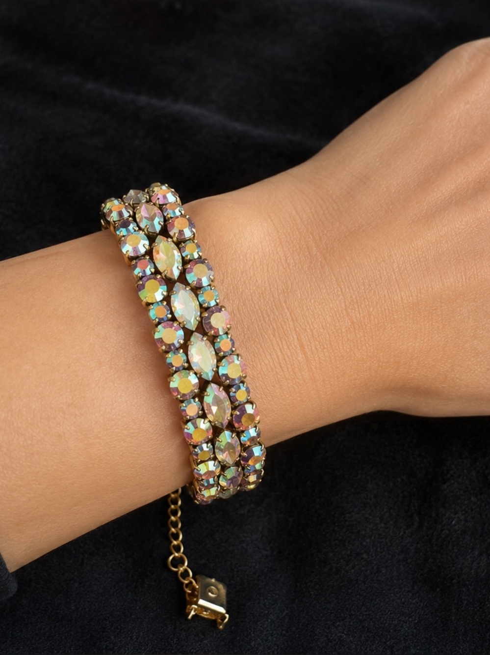 Vintage signed Sherman multi row Aurora Borealis bracelet EUC made in Canada